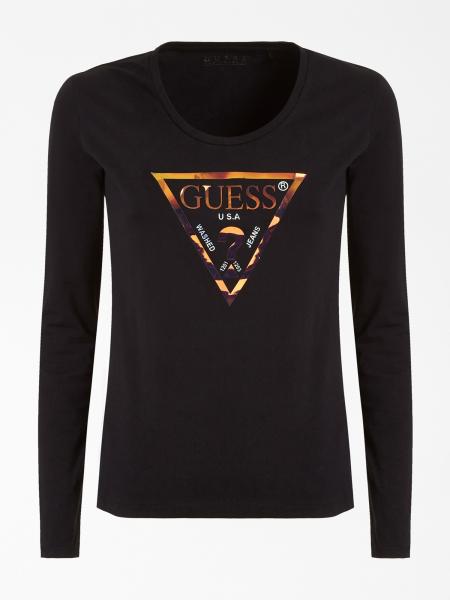 Guess Longsleeve, schwarz/Logo Holooptik